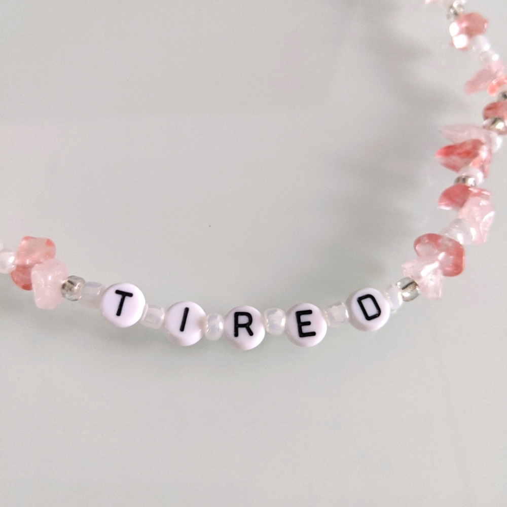 natural Rose stone letterd necklace